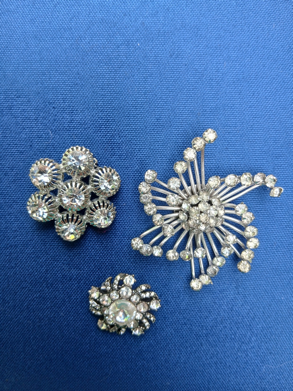 Silver-Tone Clear Rhinestone Vintage Brooches